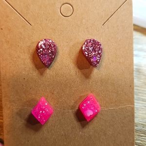 Pink Glitter Stud Set